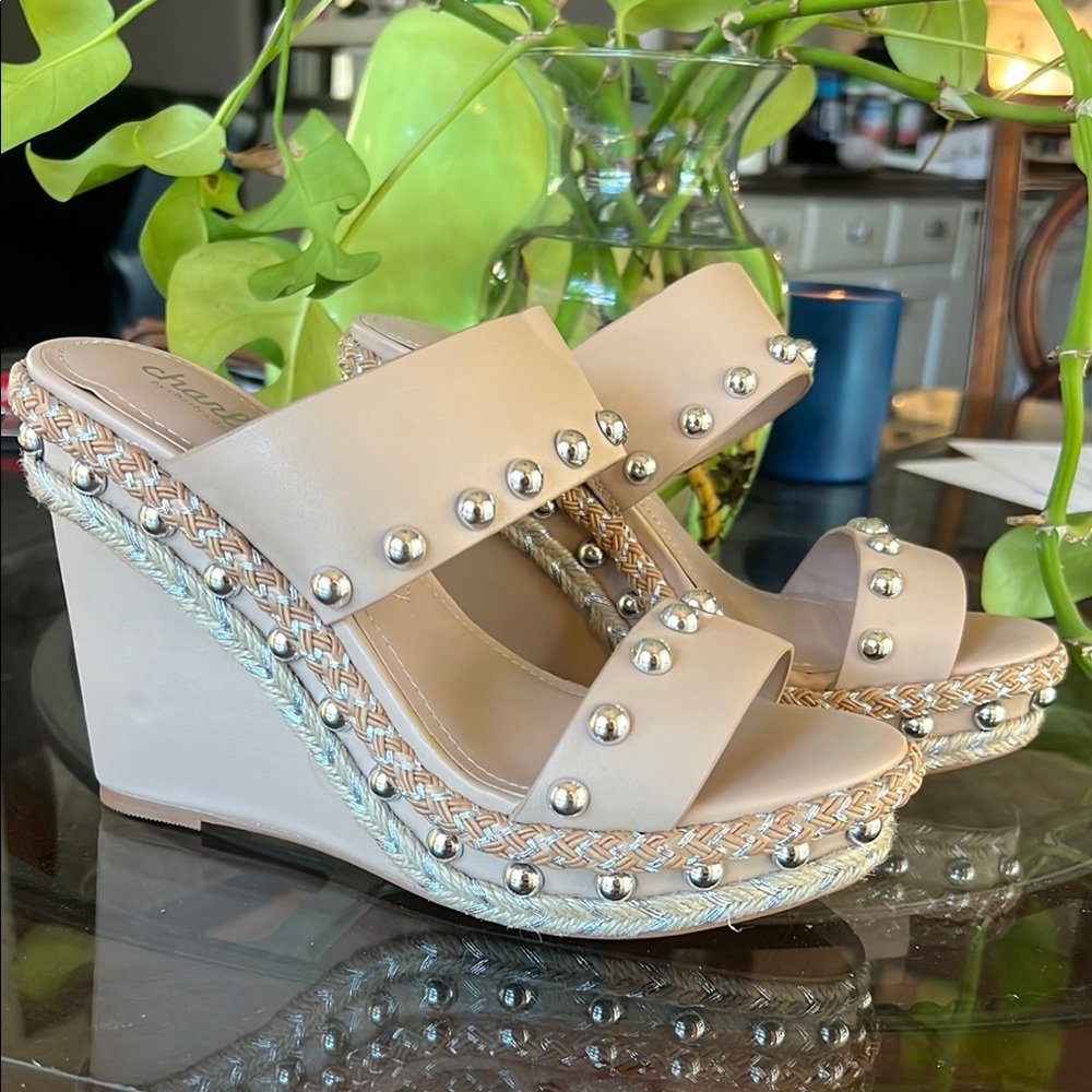 Charles By Charles David Cream Wedge Sandals with Studded Straps comfortable!